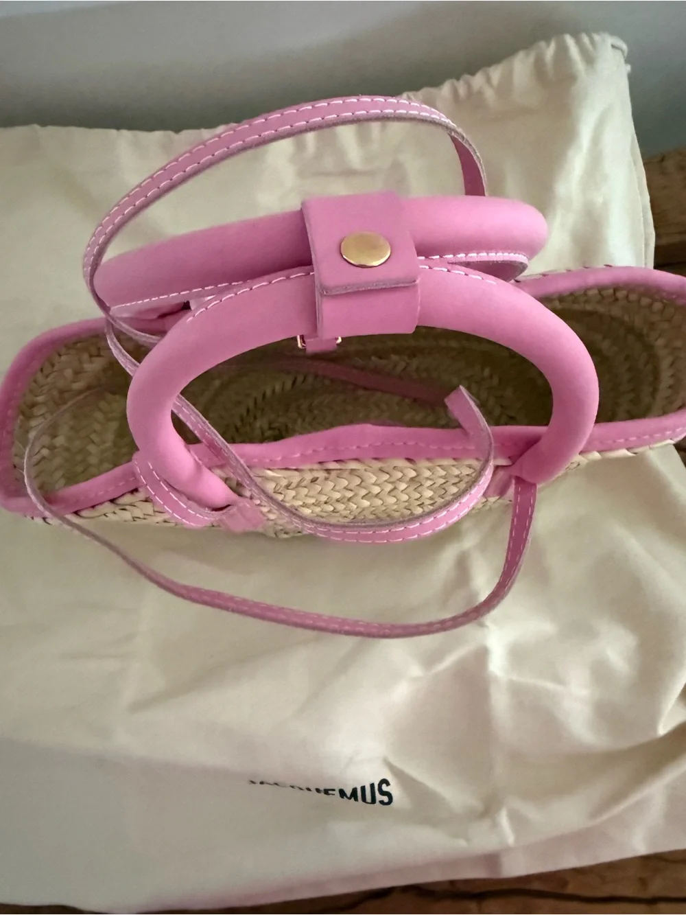 JACQUEMUS Pink Straw Tote Bag